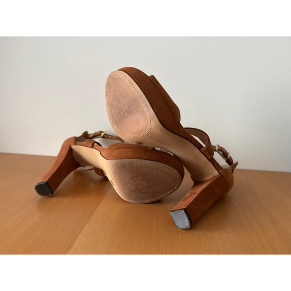 Vince Camuto Suede Heeled Platform | Shayla Sandal Size 11M | Camel - Picture 6 of 6